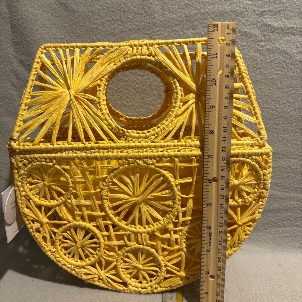 NEW House of Harlow Handwoven Hand Bag Purse Raffia Yellow Gold Vacation Resort - Picture 6 of 11